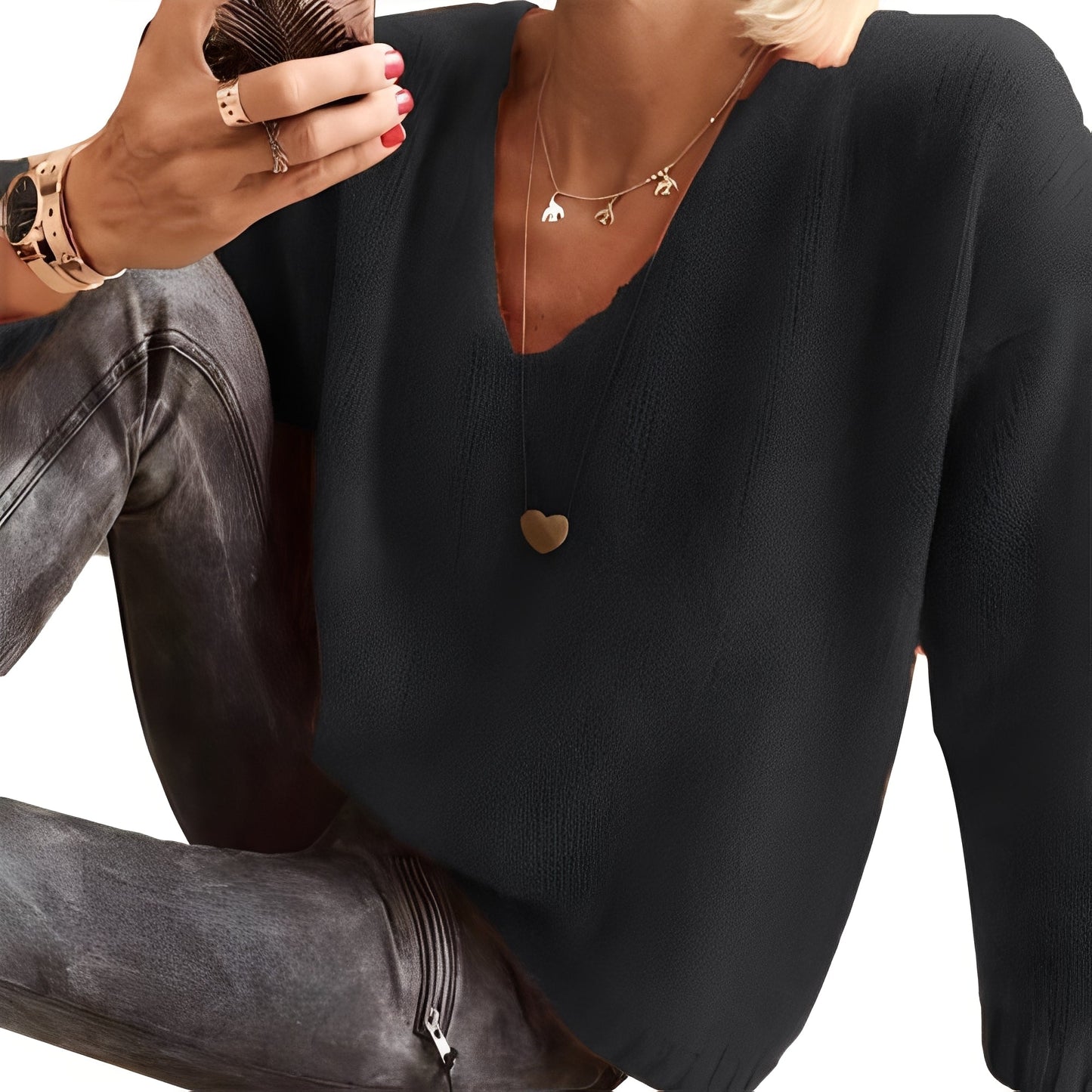 Dorris - Maglione casual e semplice con maniche lunghe per donne