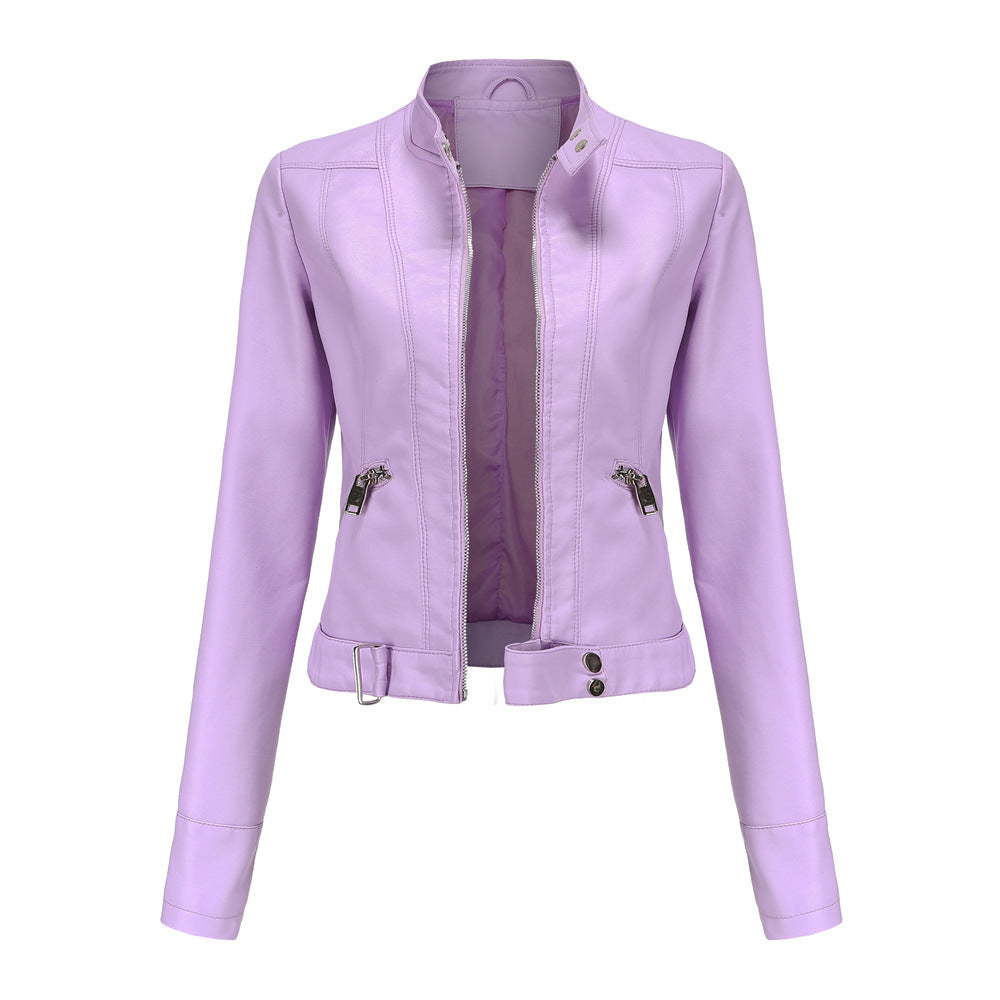 Madeline - Giacca elegante in pelle con colletto alto per donne
