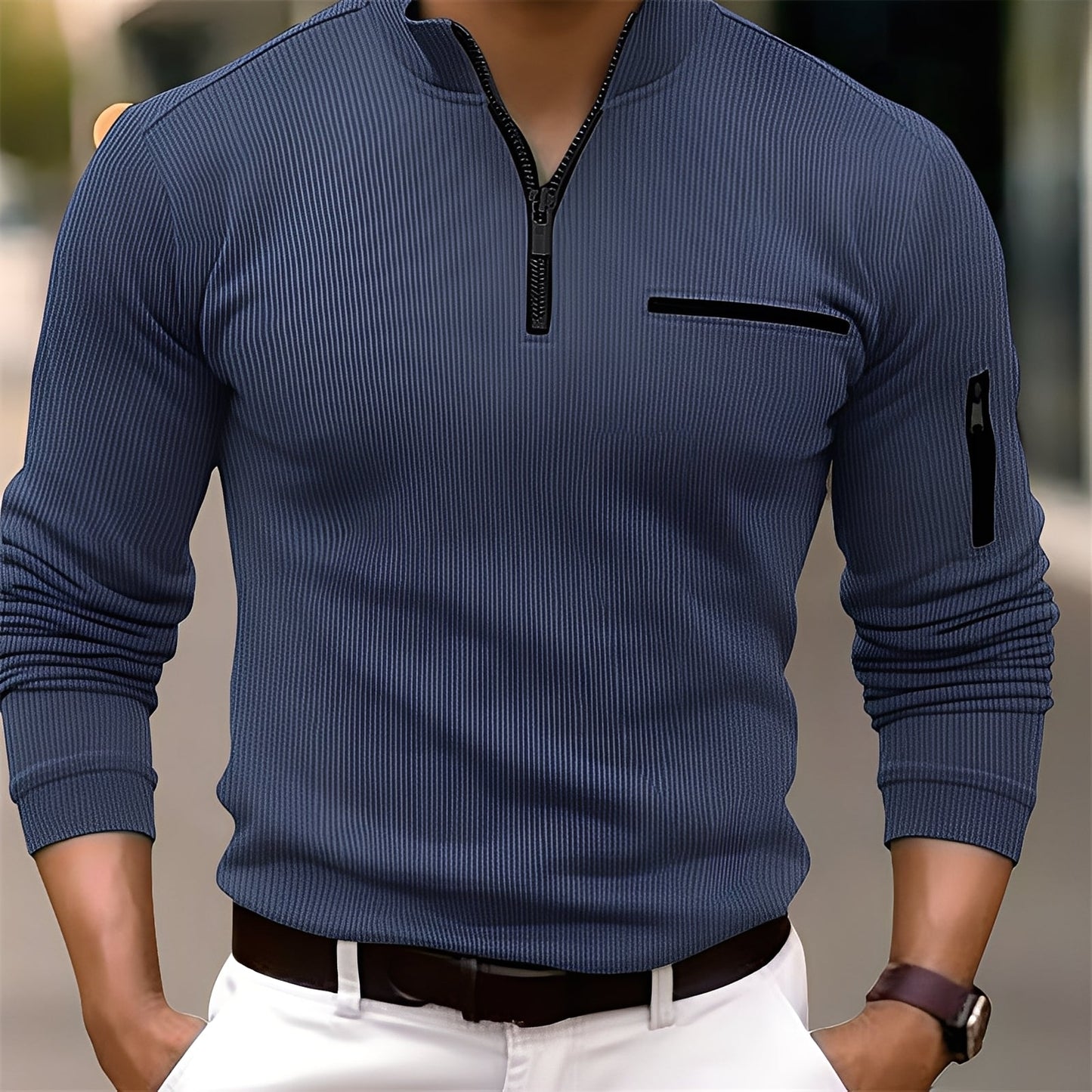 Donovan - Maglione elegante a righe con tasche per uomo