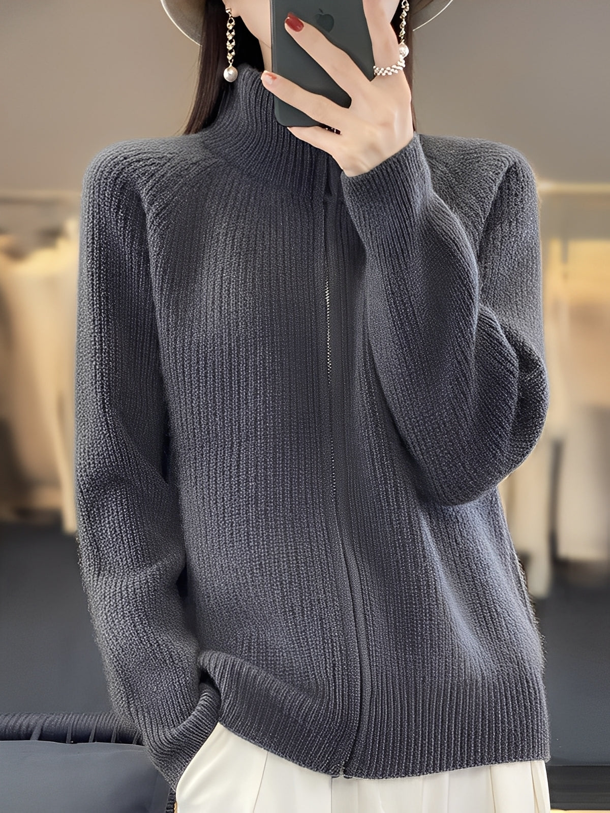 Brylee - Pullover di lana alla moda con zip per donne