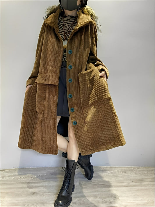 Alethea - Lunga giacca casual in velluto a coste con tasche per donne