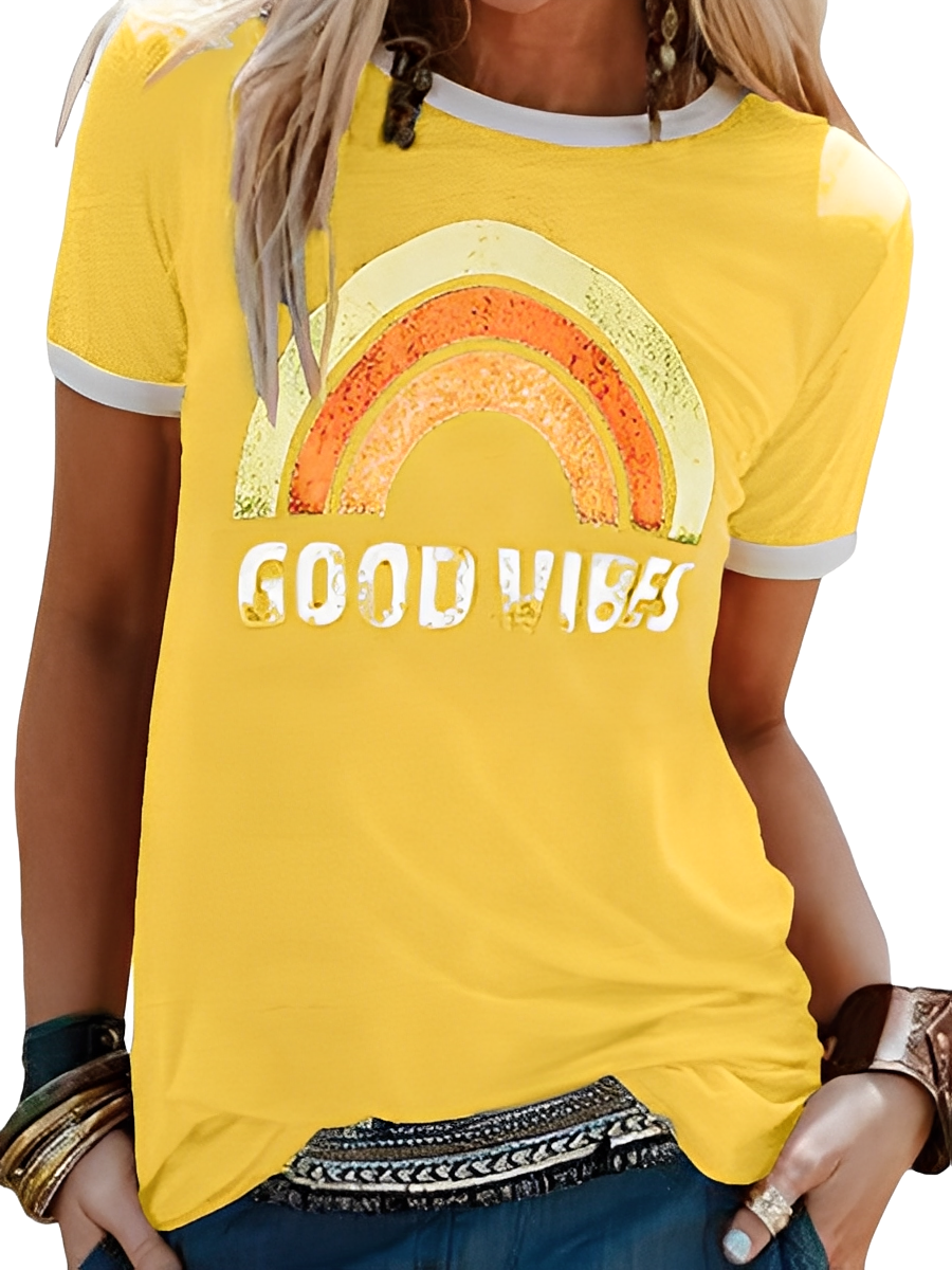 Daria - T-shirt semplice con stampa Good Vibes per donne