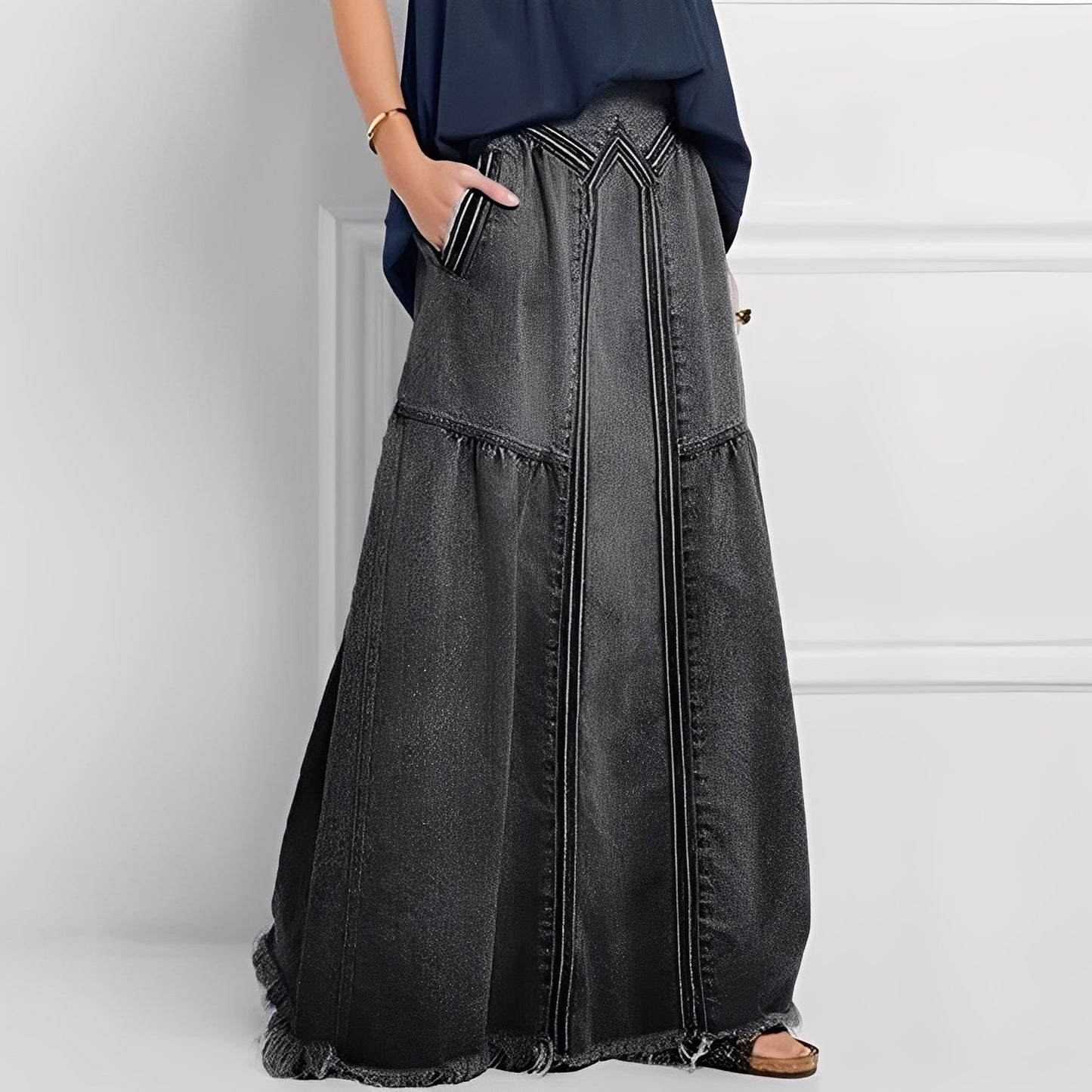 Jordyn - Gonna di jeans elastica e casual con tasche per donne