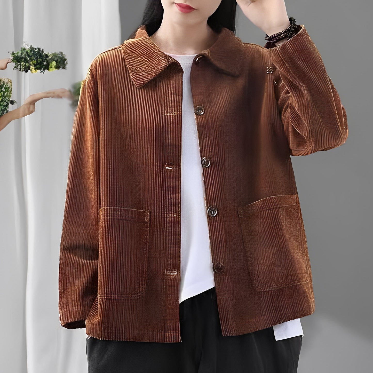 Chloe - Giacca casual in velluto a coste con tasche per donne