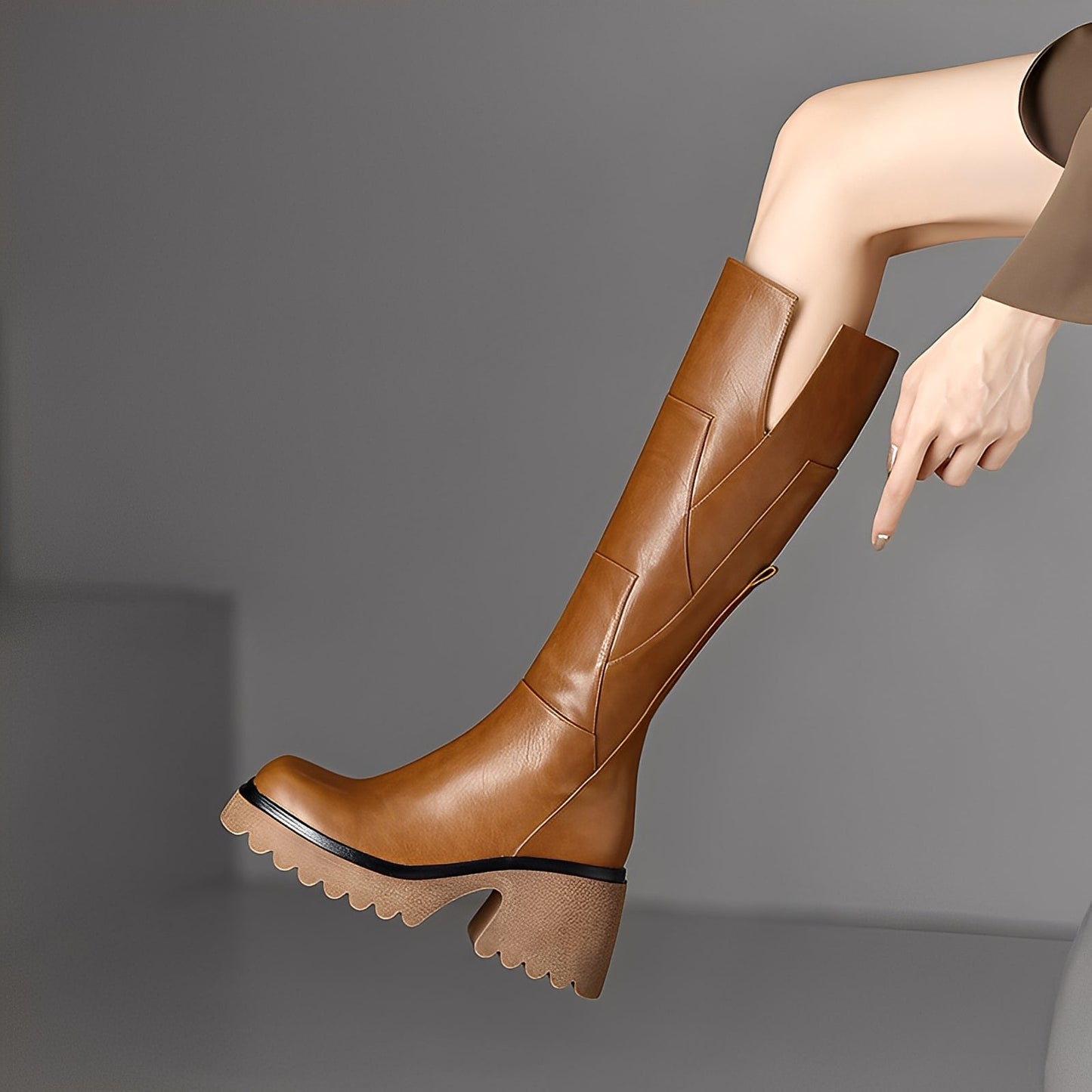 Madelaine - Stivali casual e robusti in pelle con zip per donne
