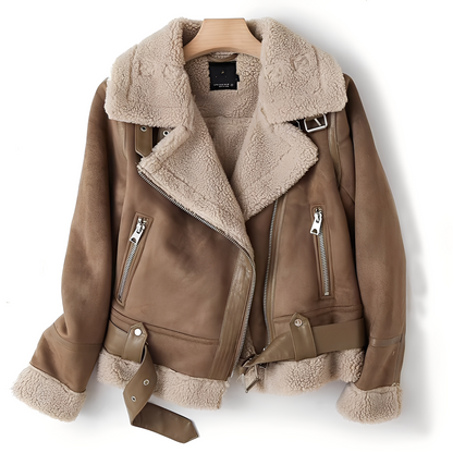 Marianne - Giacca elegante in pelle scamosciata con cintura per donne