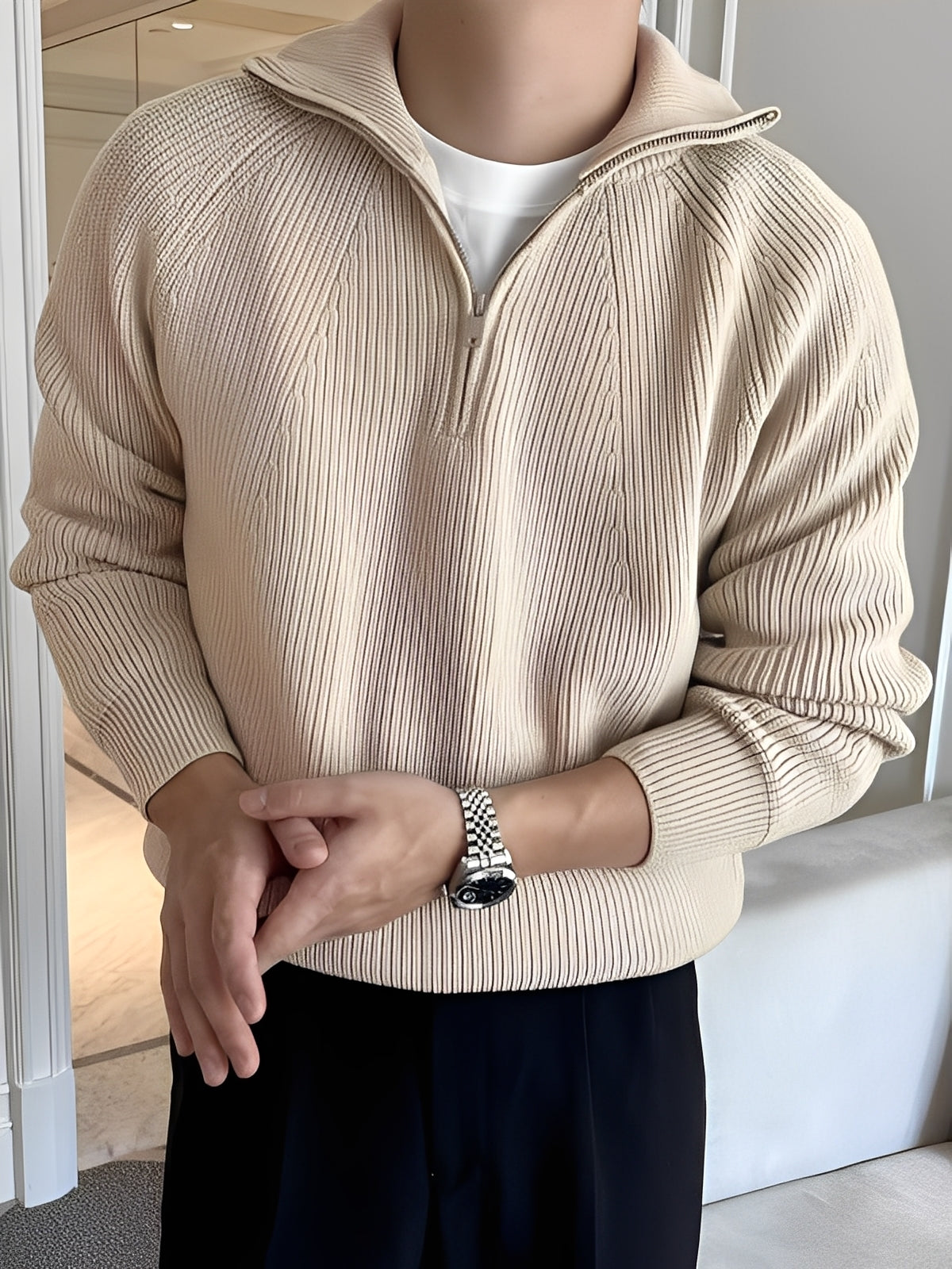 Lucas - Elegante maglione lavorato a maglia con mezza zip per uomo