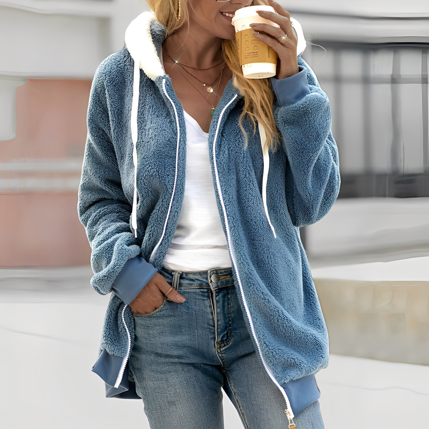 Rheanna - Giacca in pile calda con cappuccio per donne