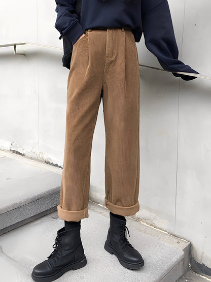 Shelbie - Classici pantaloni da donna a gamba larga in velluto a coste