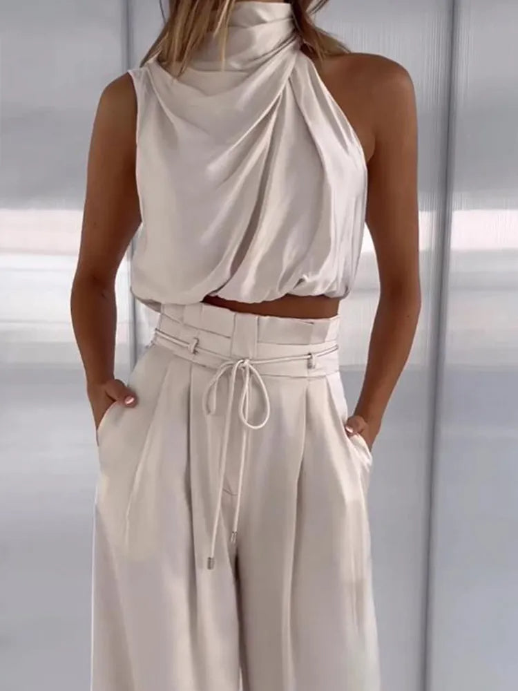 Donna - Completo Moda con Top e Pantaloni Larghi