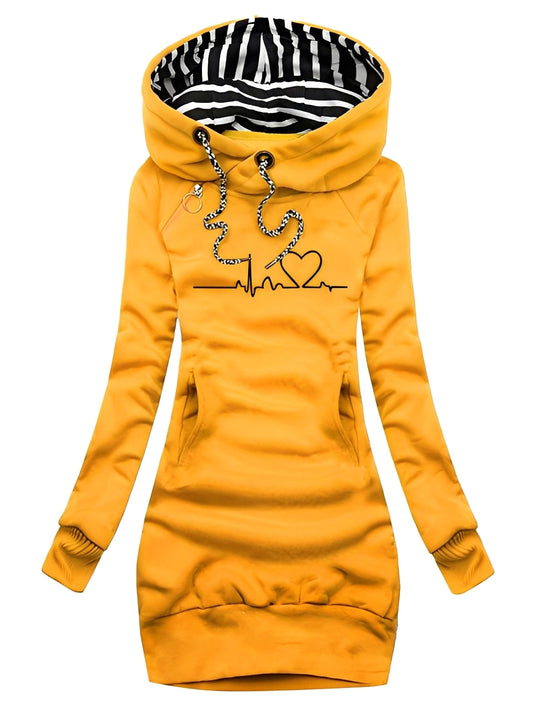 Roxanne - Vestito in maglia casual stampato con cappuccio per donne