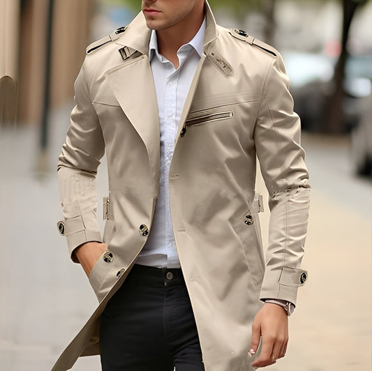 Ansel - Trench coat elegante con colletto a revers da uomo