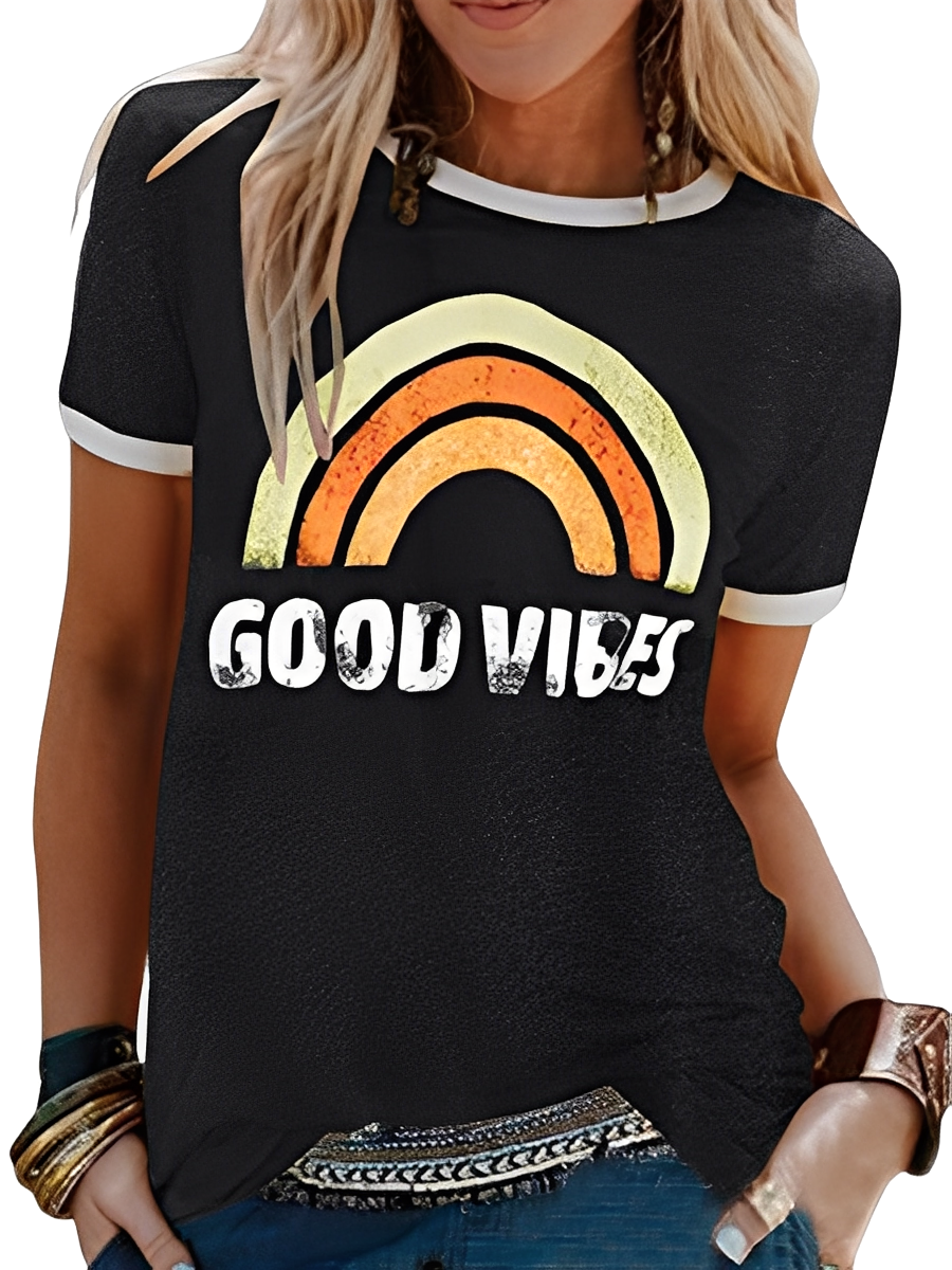 Daria - T-shirt semplice con stampa Good Vibes per donne