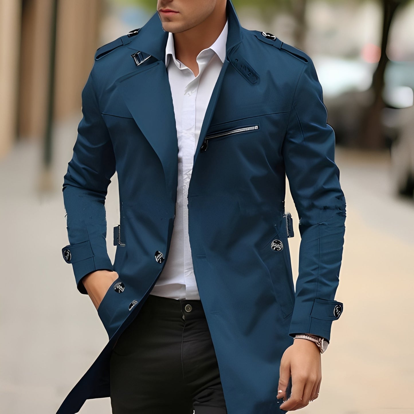 Derrick - Trench coat elegante con colletto a revers per uomo