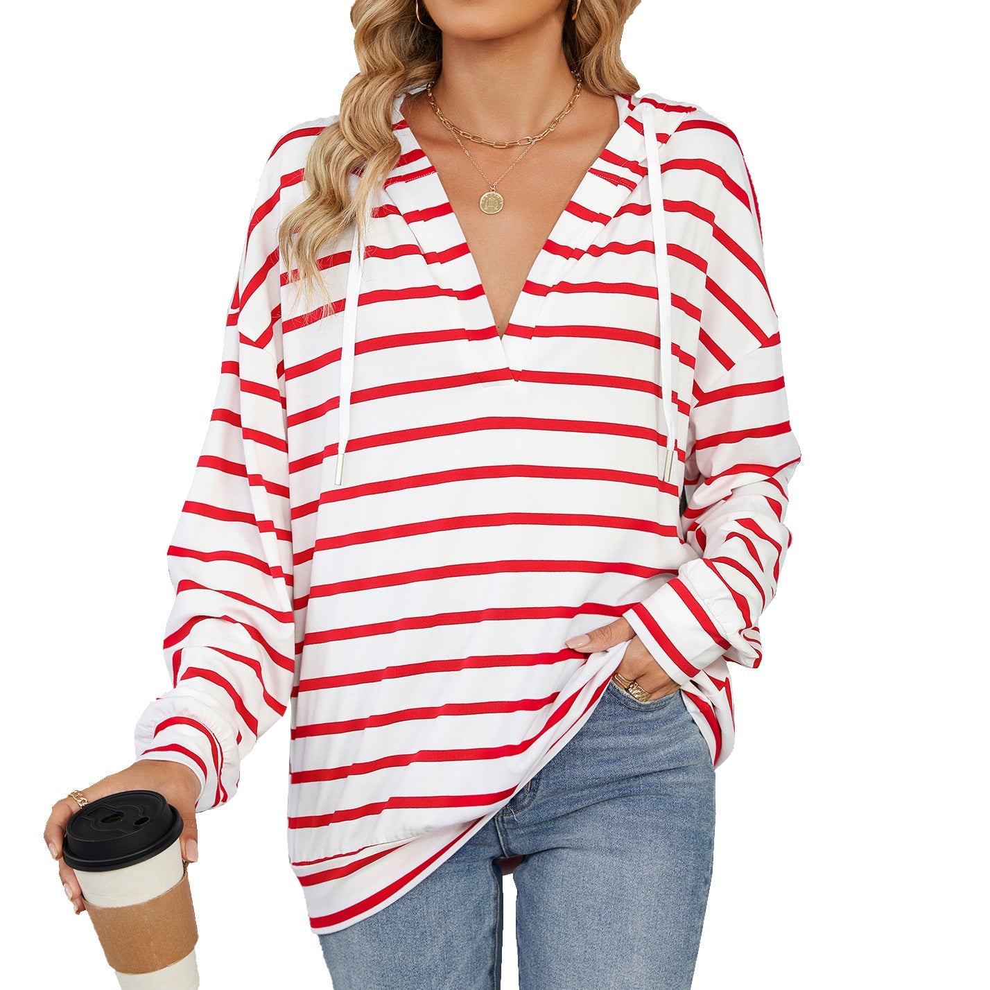 Wenda - Camicia casual a righe con cappuccio per donne