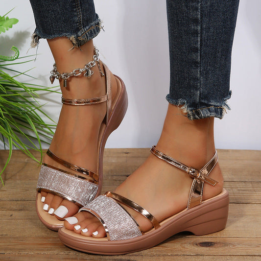 Xanthia - Sandali casual con zeppa e punta aperta per donne