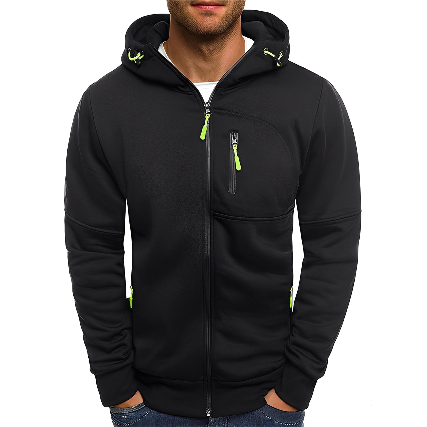 Allen - Giacca in pile con cappuccio da uomo moderna