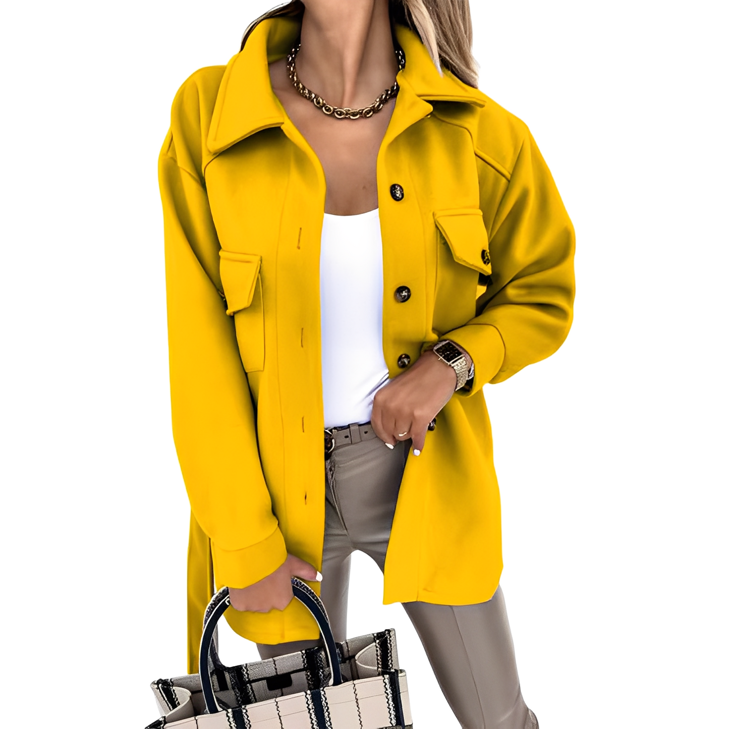 Bethanie - Giacca casual da donna con bottoni e revers