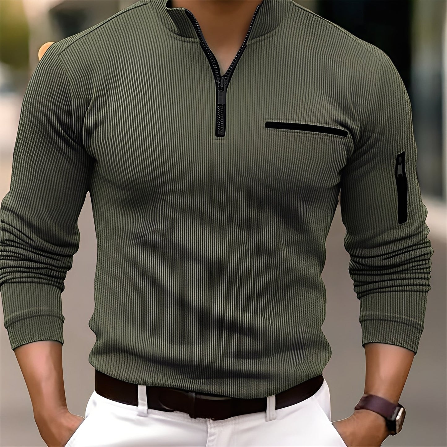 Donovan - Maglione elegante a righe con tasche per uomo