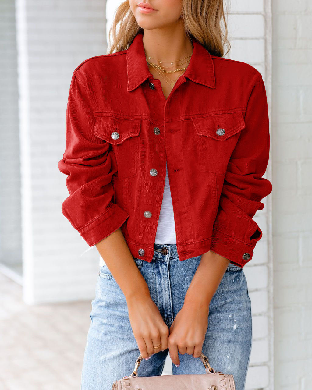 Carolyn - Giacca di jeans per donne con tasche, stile casual