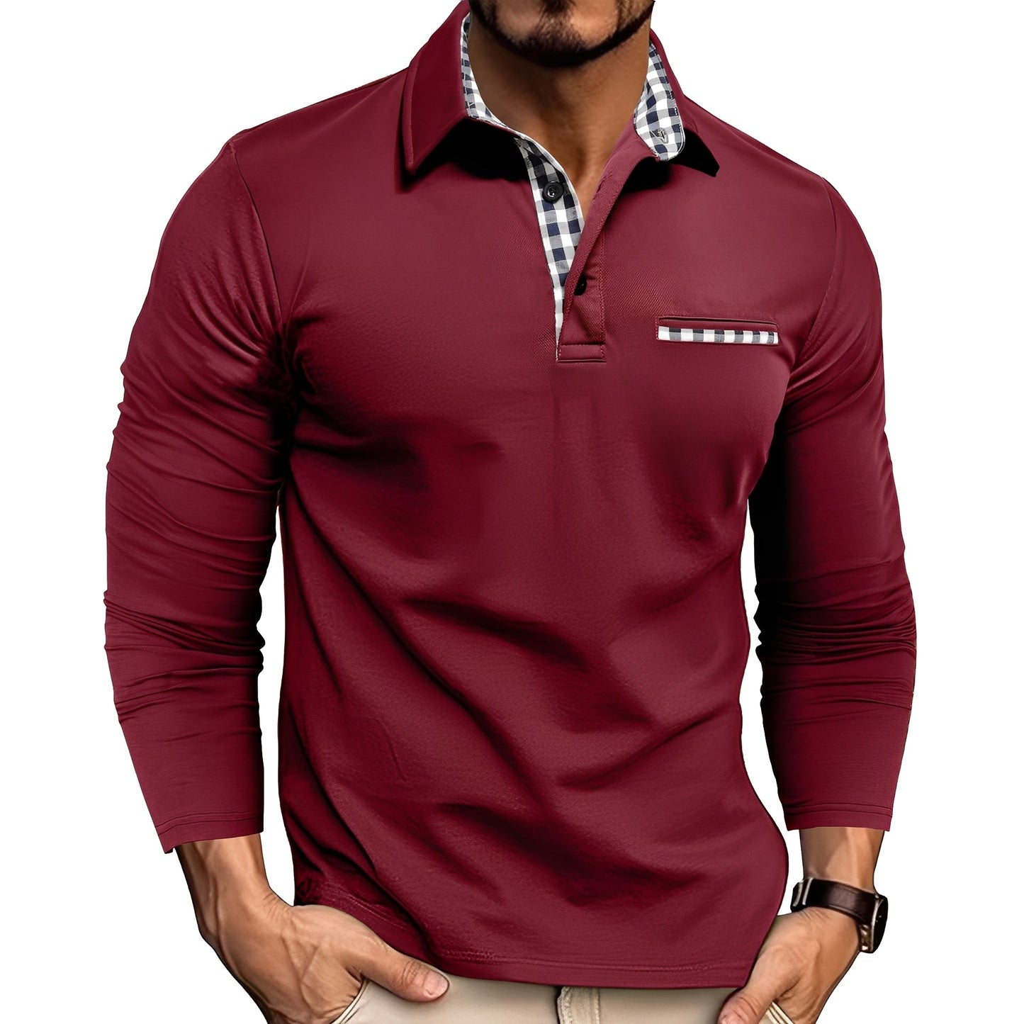 Grover - Polo da uomo elegante con maniche lunghe