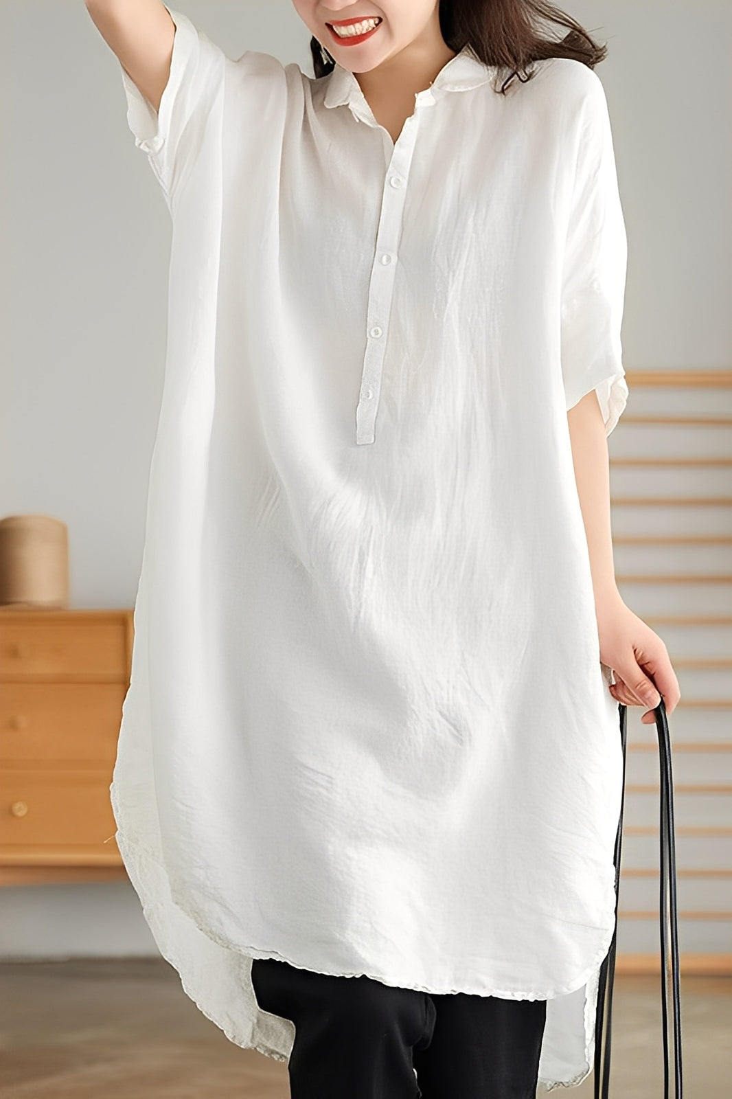 Krystina - Vestito camicia in lino leggero per donne