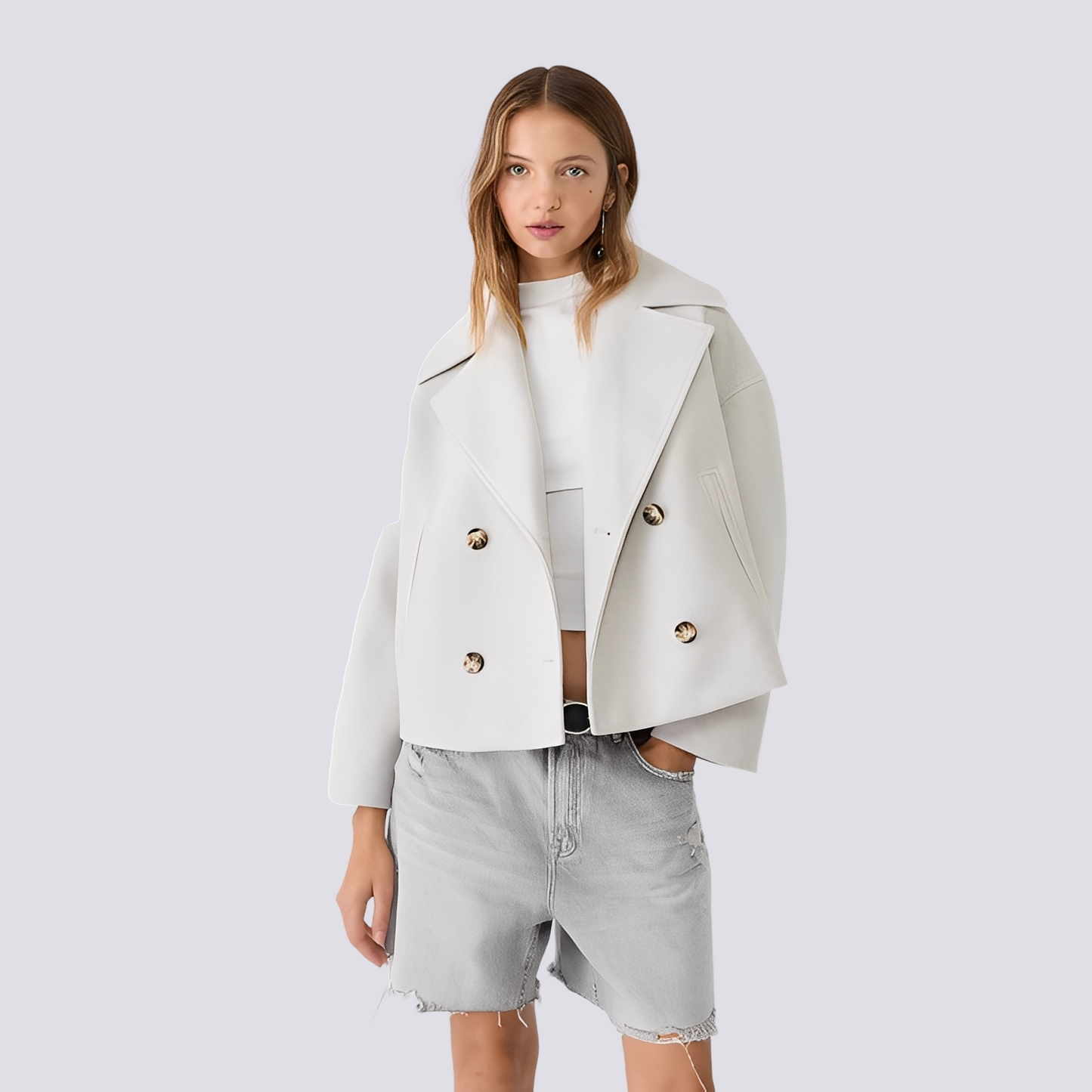 Bethney - Giacca corta di lana elegante con colletto a revers per donne