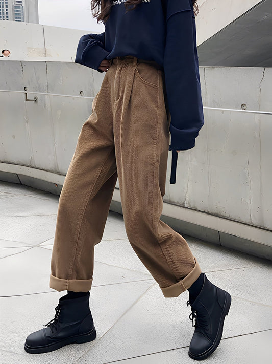 Shelbie - Classici pantaloni da donna a gamba larga in velluto a coste