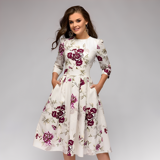 Elisabeth - Chic lungo vestito con disegno floreale per donne