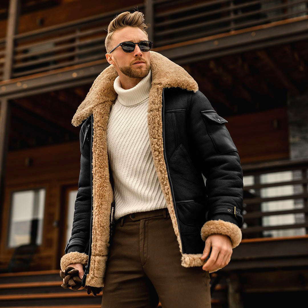 Richard - Giacca in pelle da uomo con colletto in pelliccia