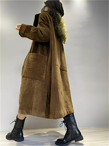 Alethea - Lunga giacca casual in velluto a coste con tasche per donne