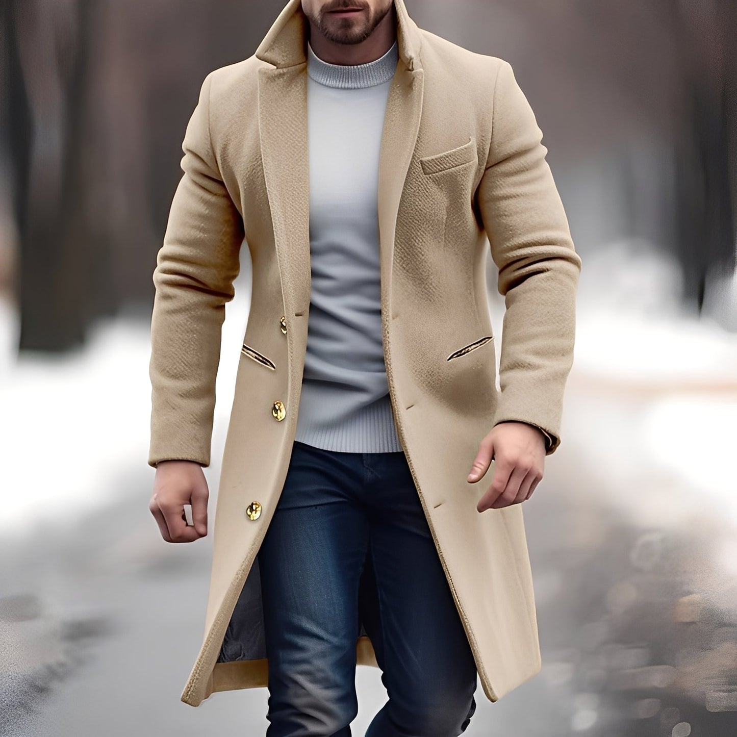 Zackary - Cappotto casual da uomo in lana di media lunghezza