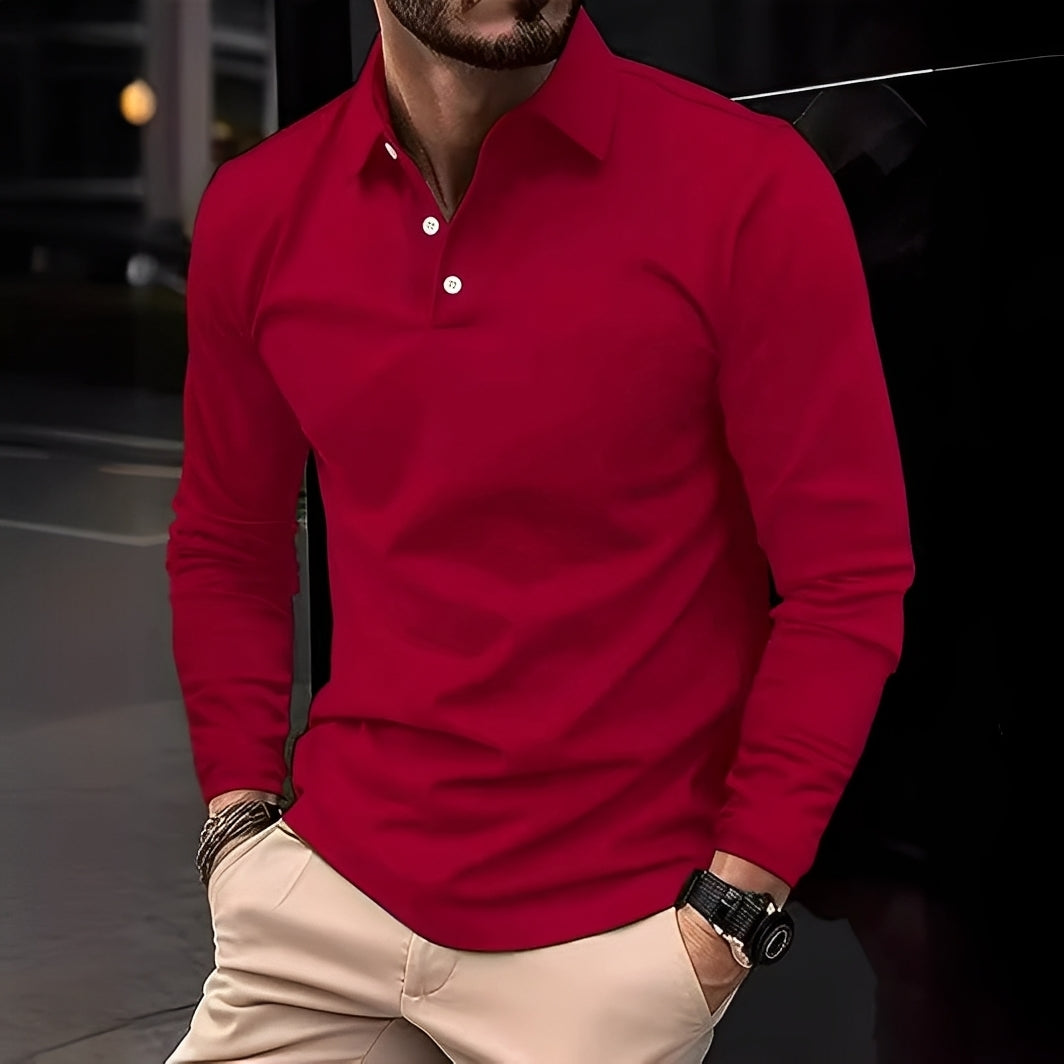 Dudley - Polo uomo a maniche lunghe con bottoni, stile informale