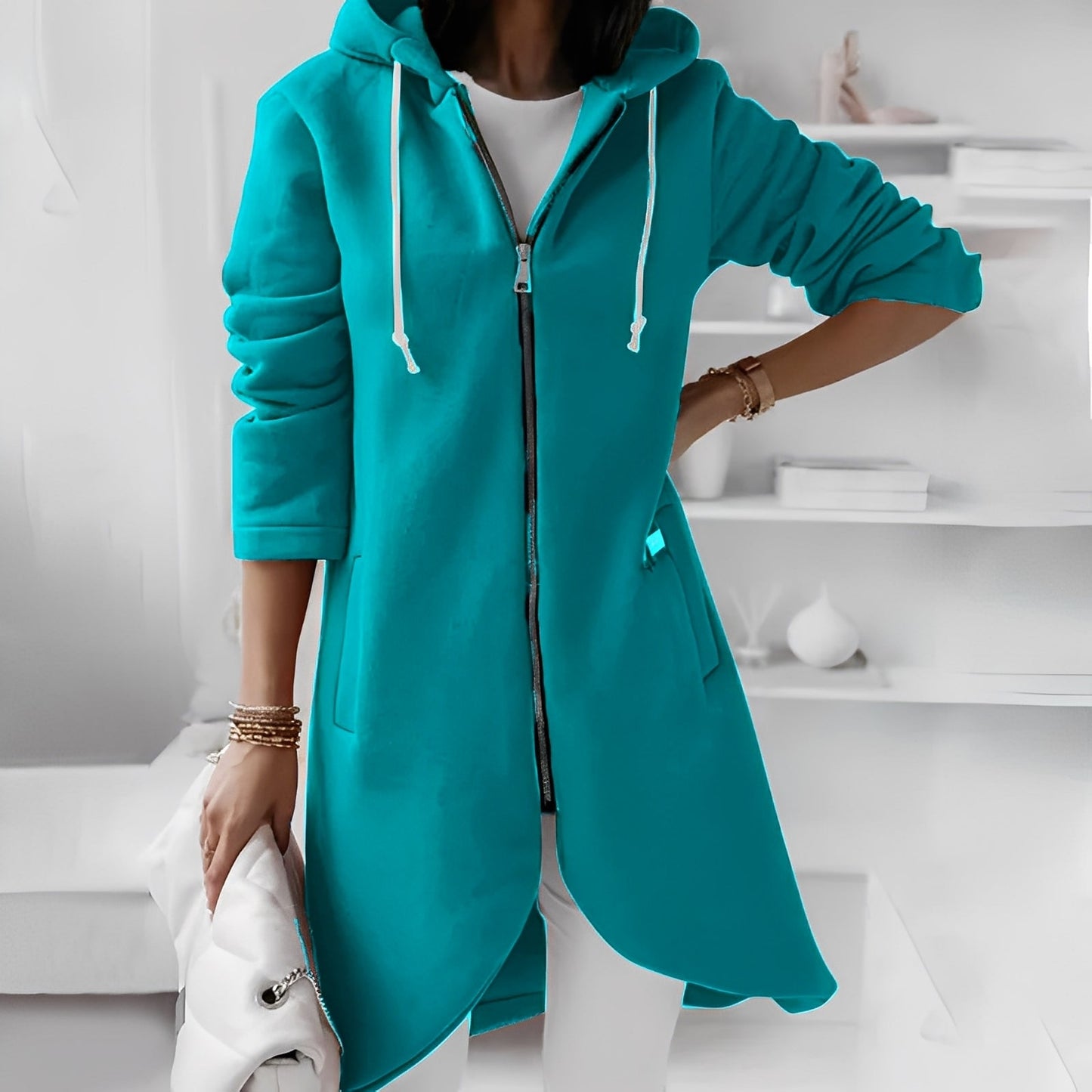 Josepha - Giacca lunga casual con cappuccio per donna