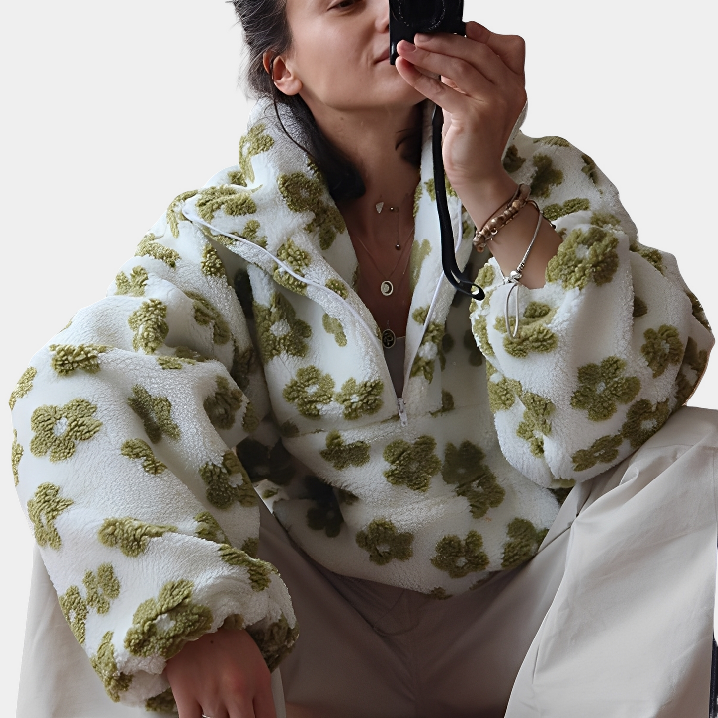 Elizabeth - Pullover Sherpa chic con motivo floreale per donne