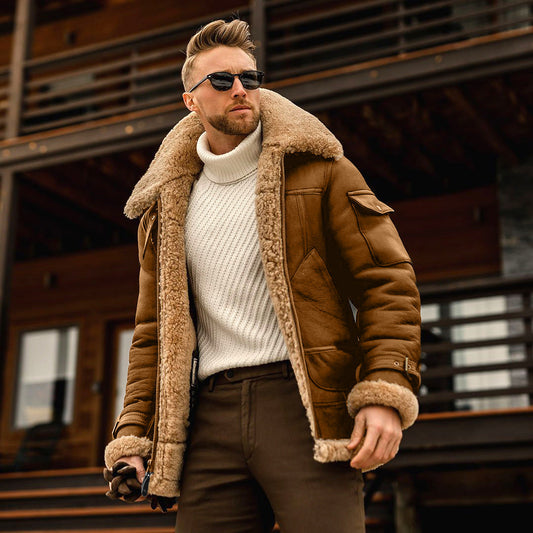 Richard - Giacca in pelle da uomo con colletto in pelliccia