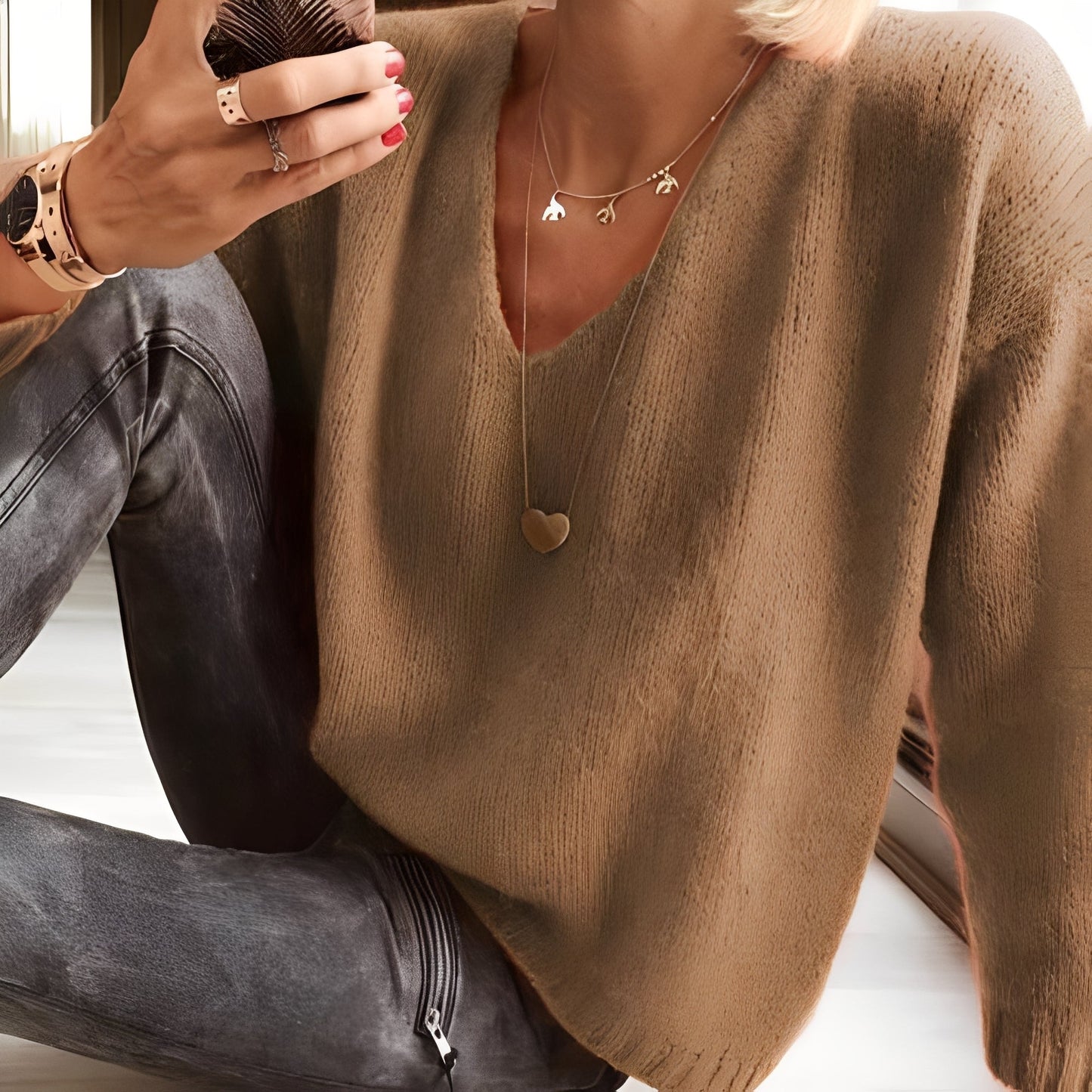 Dorris - Maglione casual e semplice con maniche lunghe per donne