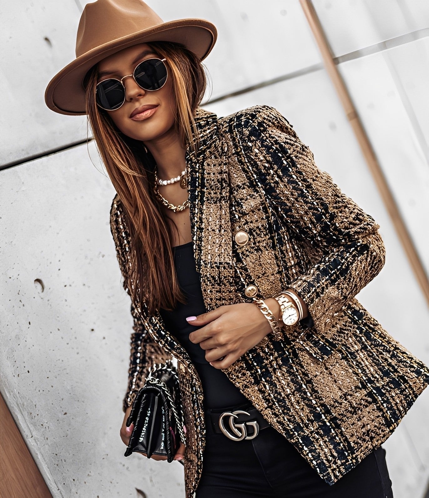 Cheri - Blazer elegante slim fit con motivo a quadri per donne