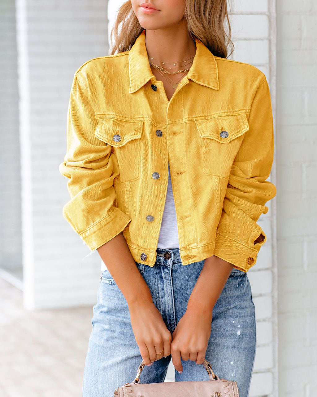 Carolyn - Giacca di jeans per donne con tasche, stile casual