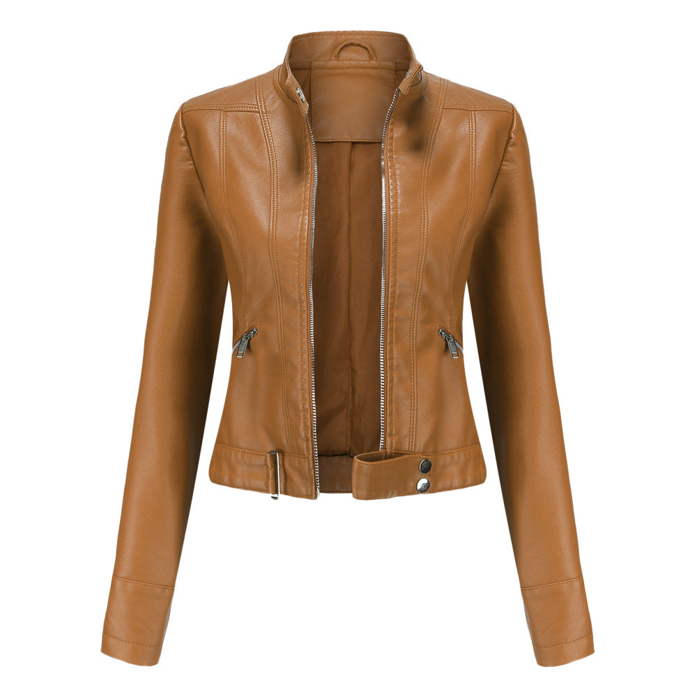 Madeline - Giacca elegante in pelle con colletto alto per donne