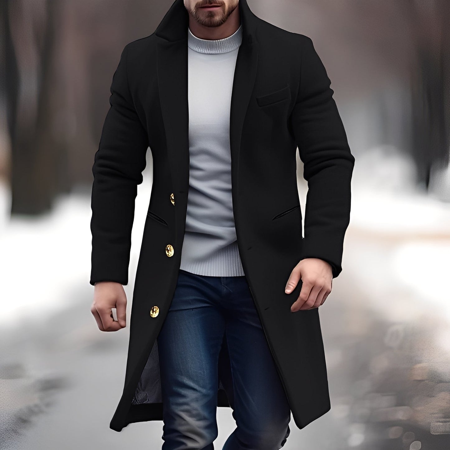 Zackary - Cappotto casual da uomo in lana di media lunghezza