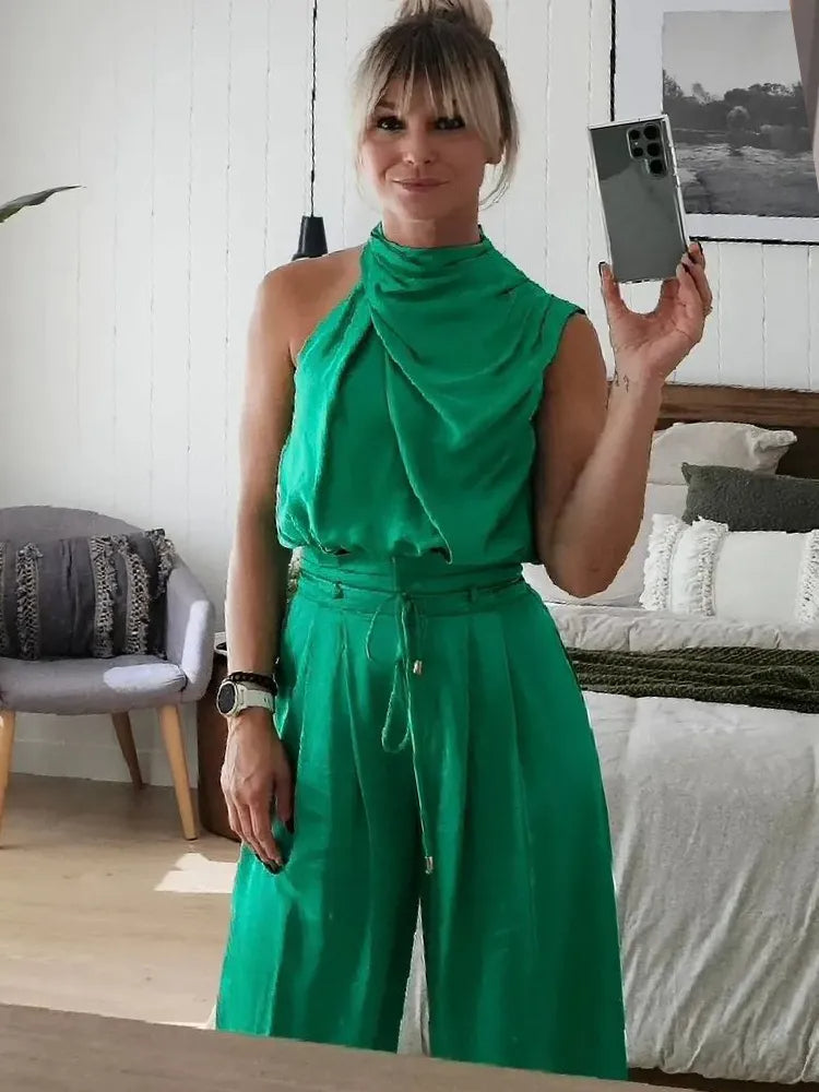 Donna - Completo Moda con Top e Pantaloni Larghi