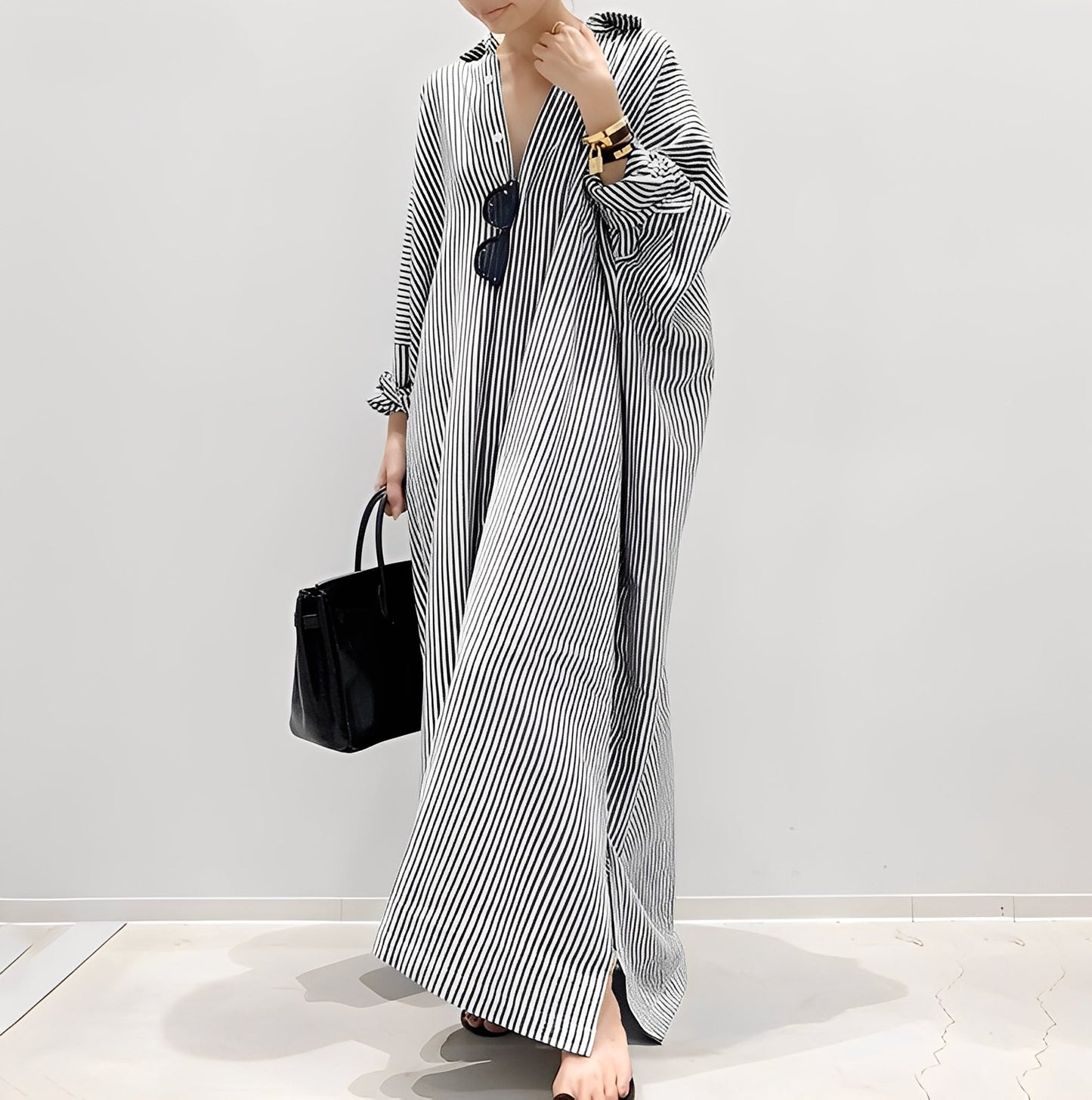 Davida - Abito camicia per donne a righe casuale