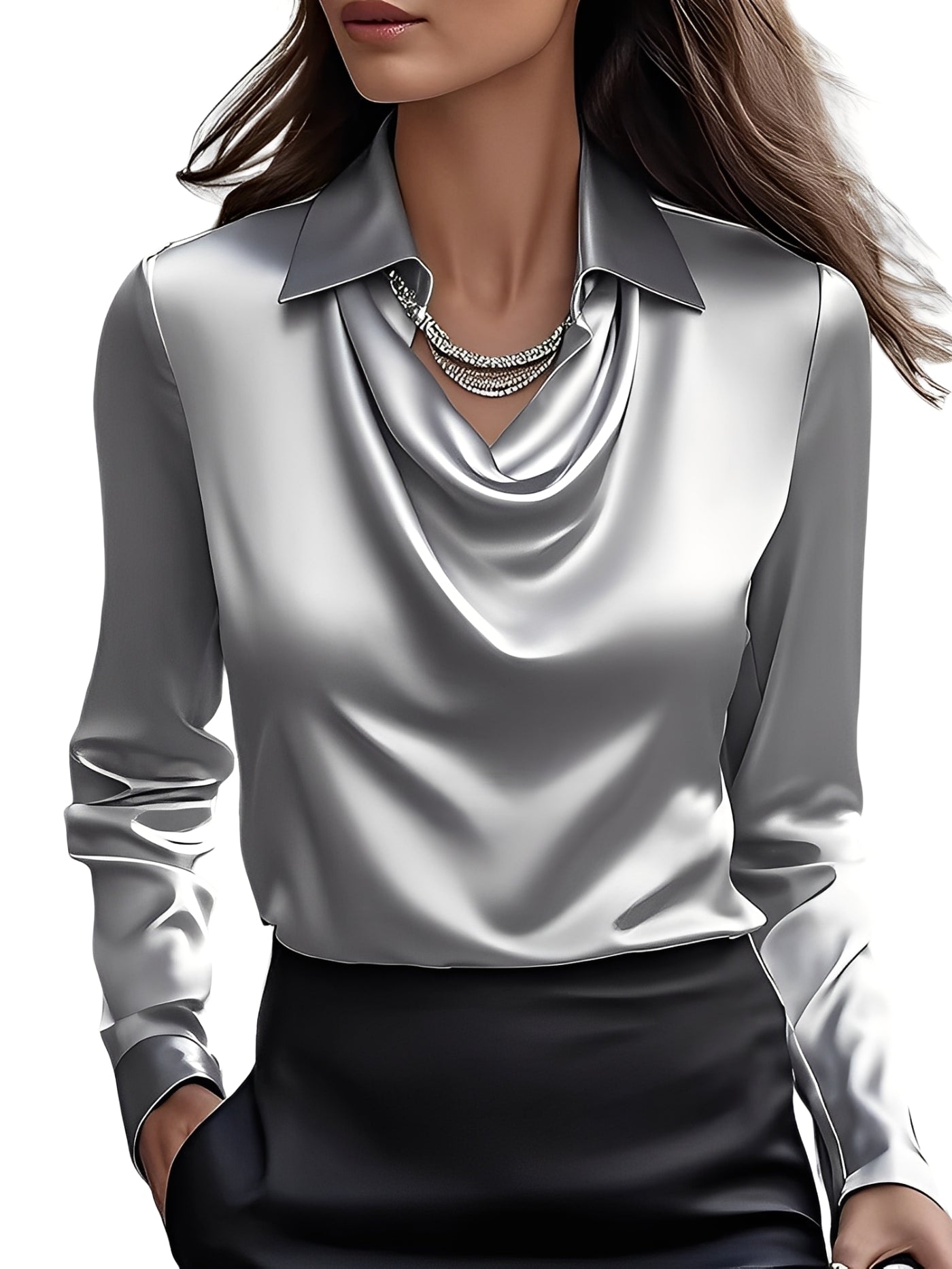 Dionne - Camicia elegante in raso a maniche lunghe per donne