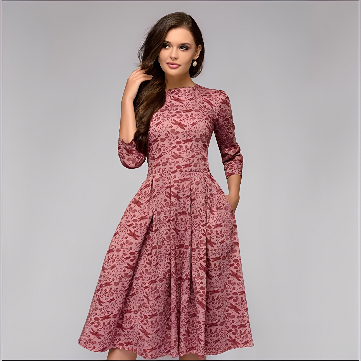 Elisabeth - Chic lungo vestito con disegno floreale per donne