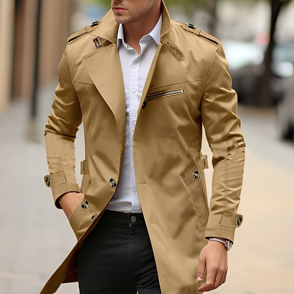 Ansel - Trench coat elegante con colletto a revers da uomo