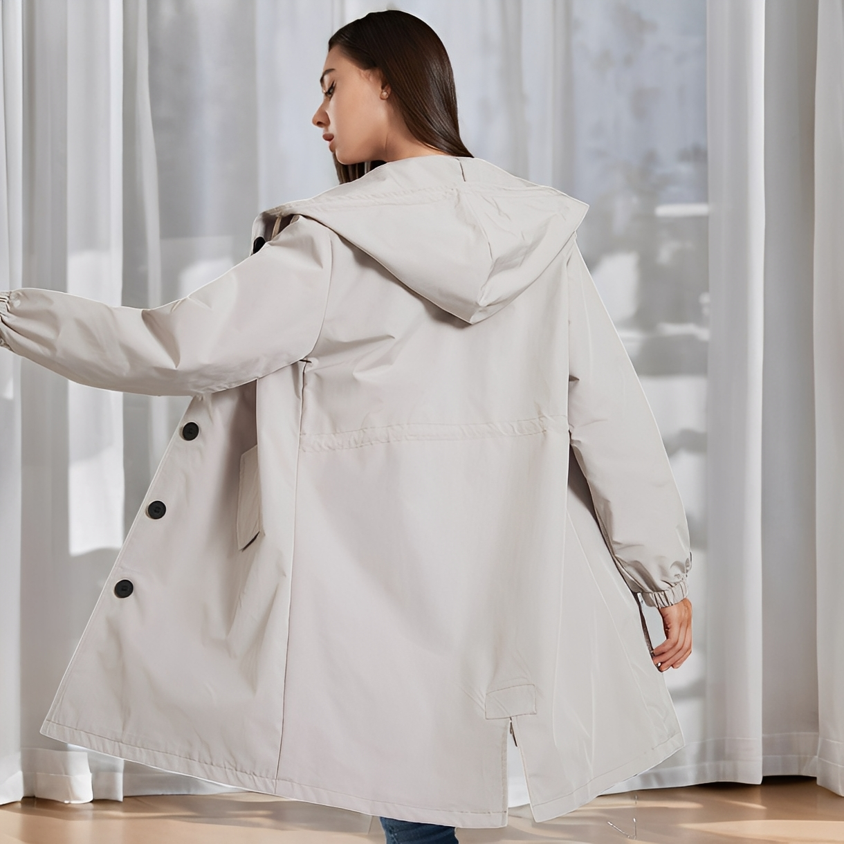 Vivyan - Giacca casual impermeabile con cappuccio per donne