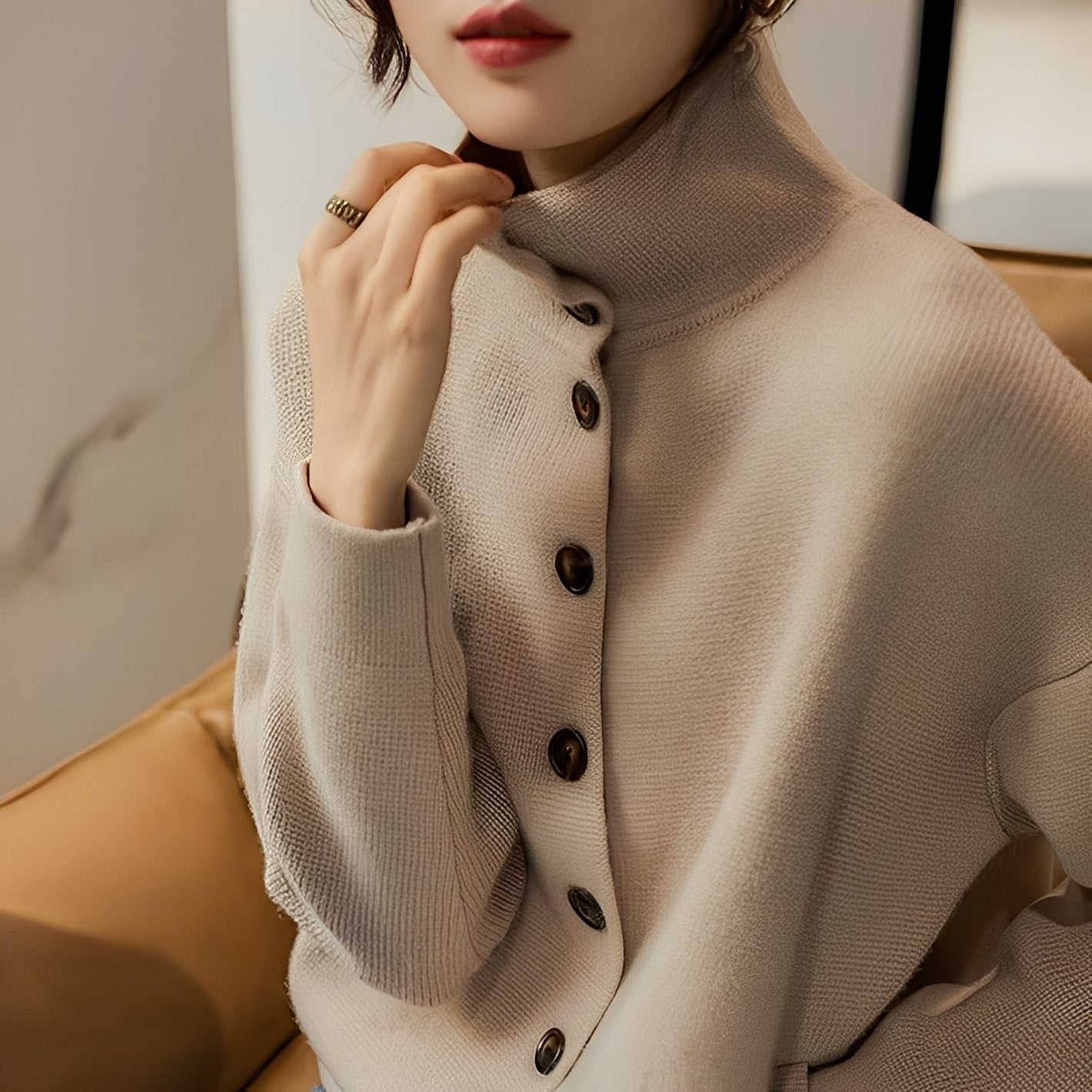 Evelynn - Maglione chic lavorato a maglia a collo alto per donne