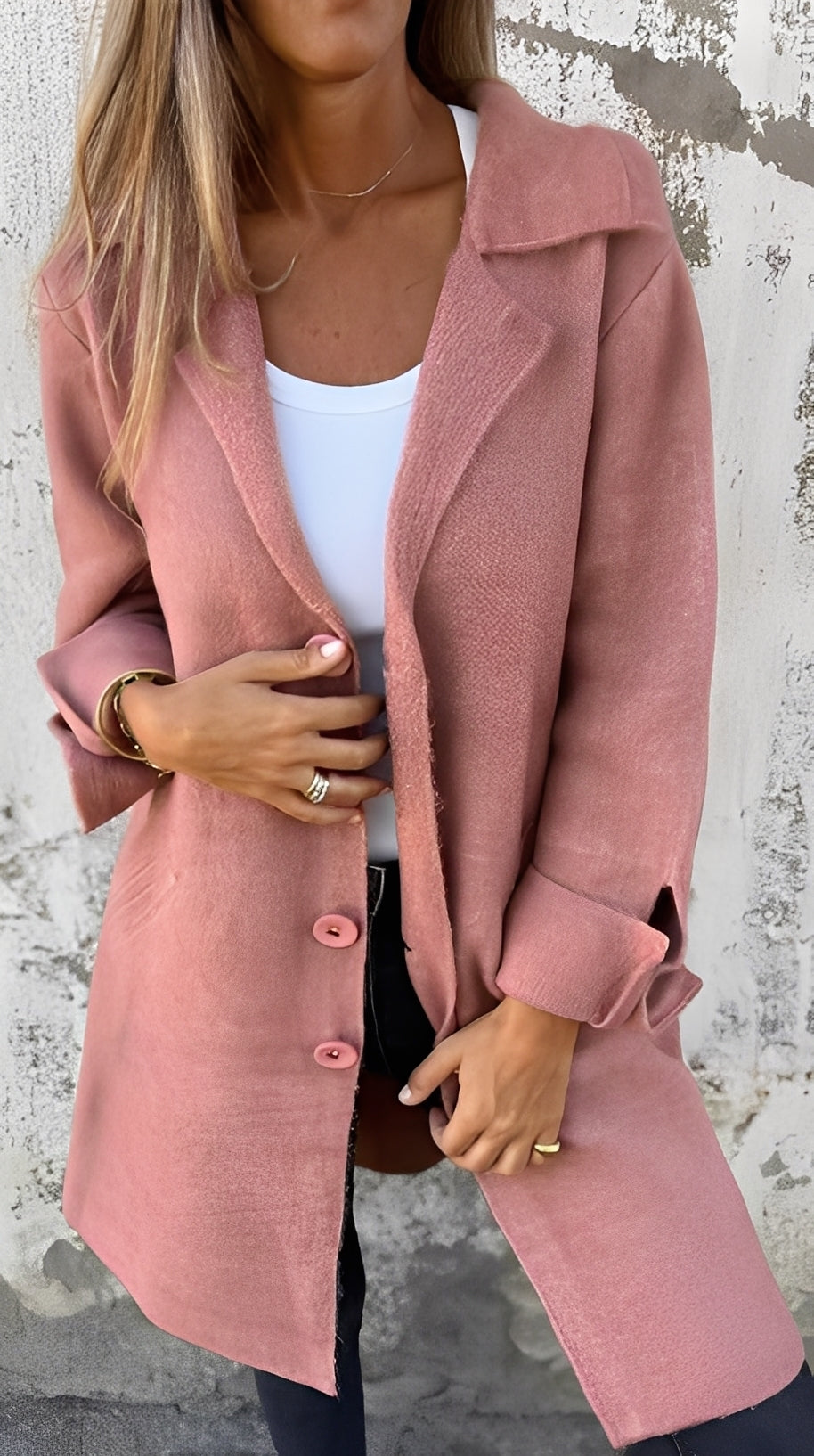 Meridith - Lungo cappotto elegante con colletto a revers per donna