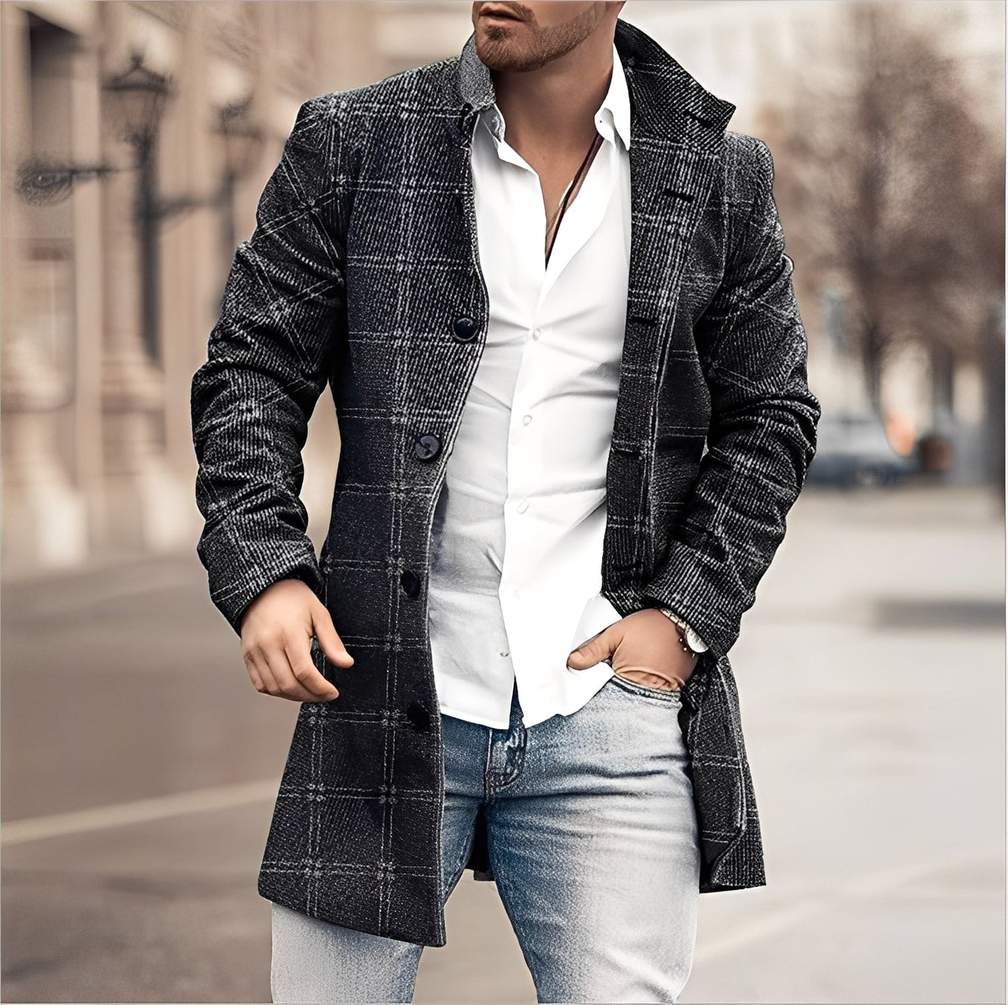 Darden - Cappotto lungo informale in tweed per uomo